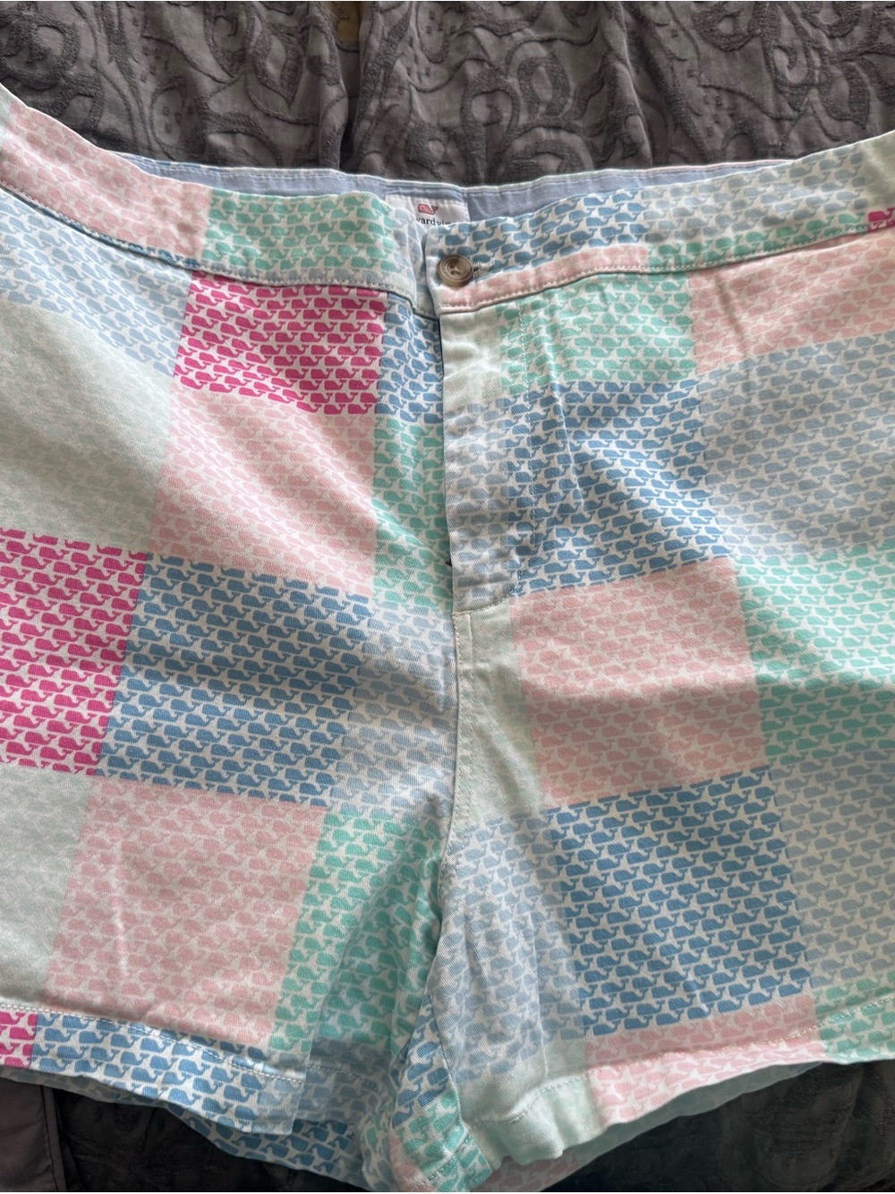 Vineyard Vines Light Blue and Cream Patch Detail Shorts